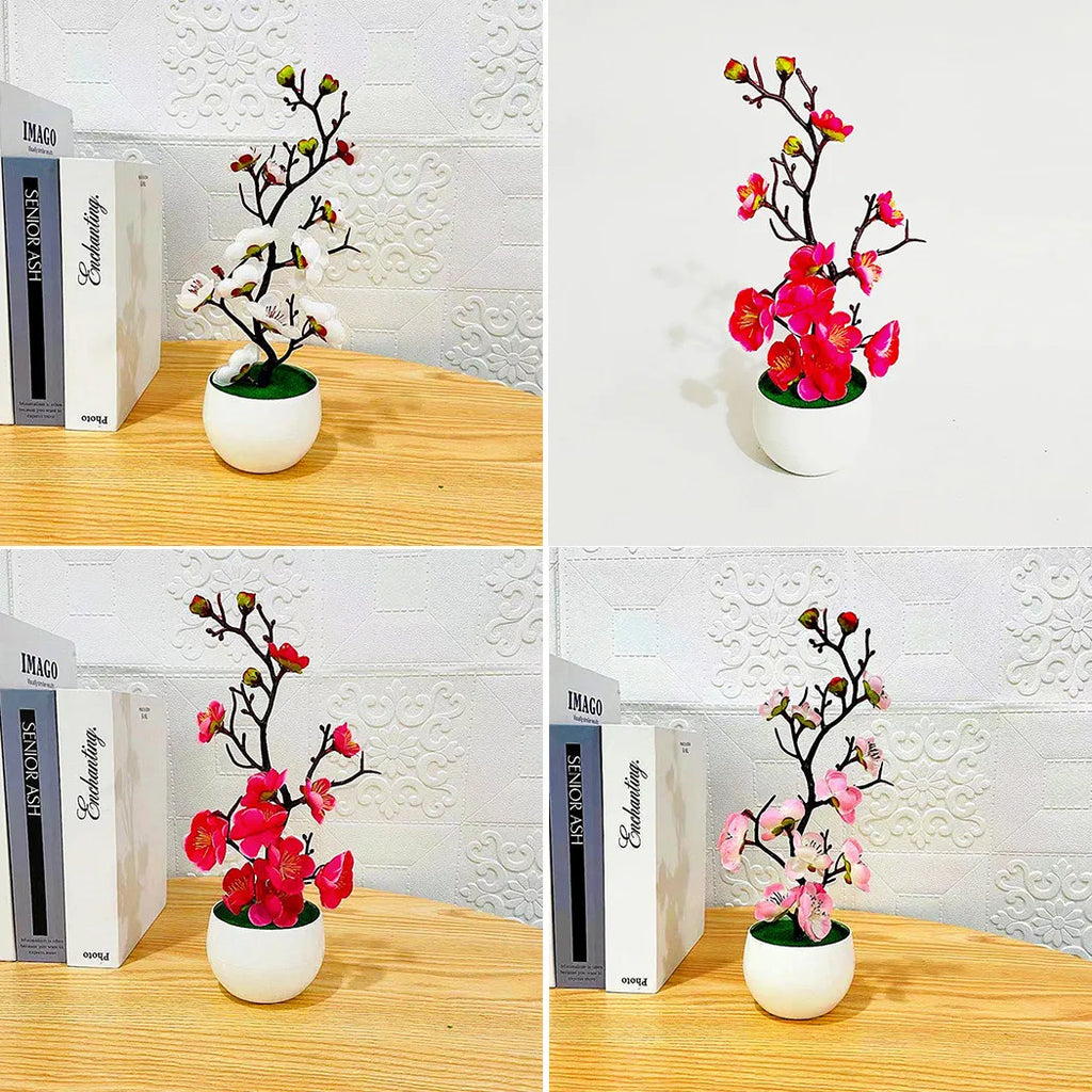 Bonsai Silk Flowers Plum Blossoms Artificial Plant Fake Flowers