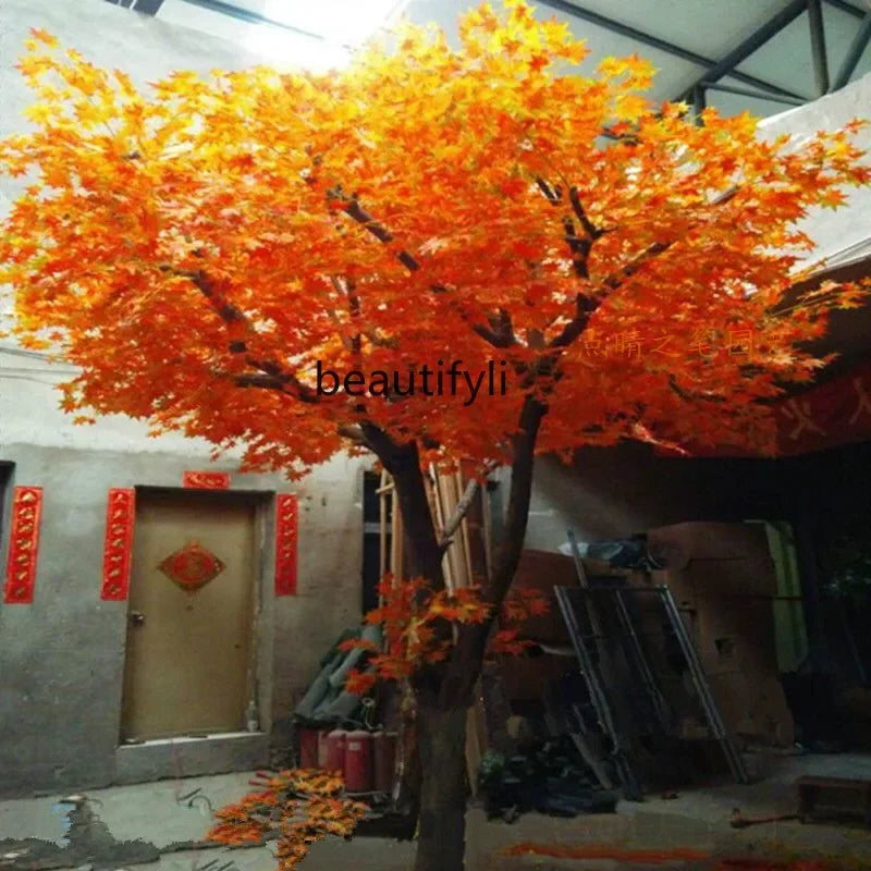 Cy Y Simulated red maple leaf tree, fake tree, simulated large plant, living room trunk decoration