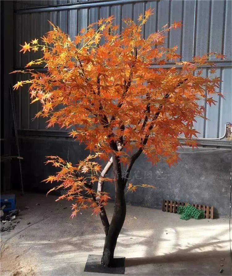 Cy Y Simulated red maple leaf tree, fake tree, simulated large plant, living room trunk decoration