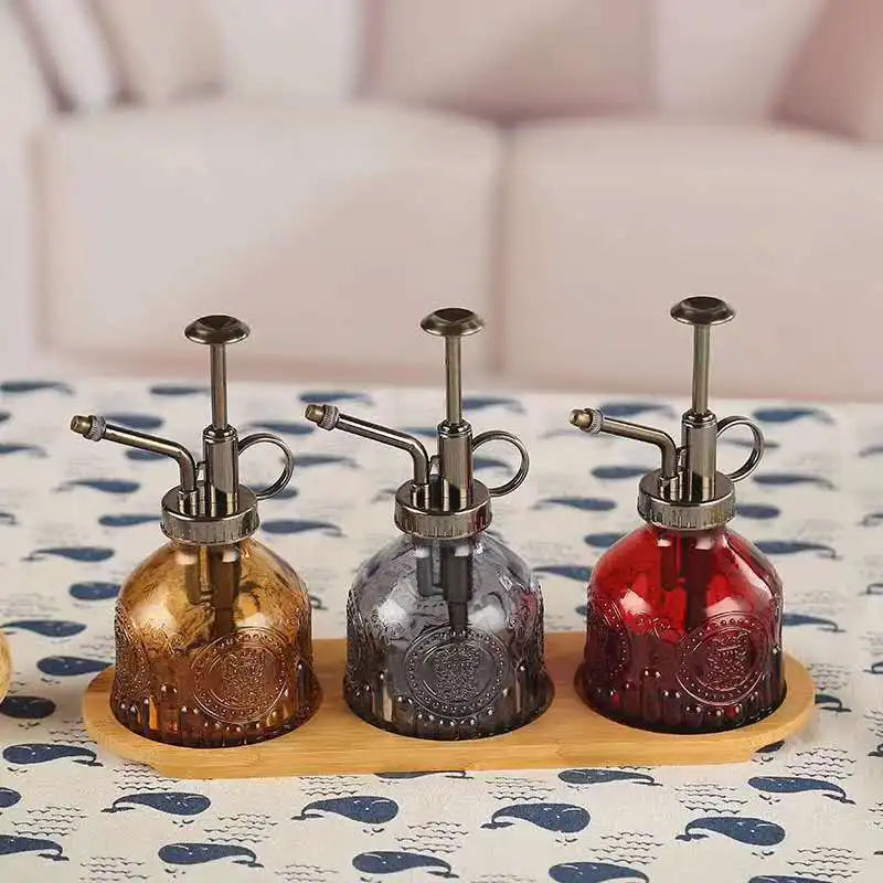 Retro transparent embossed glass watering pot succulent watering pot