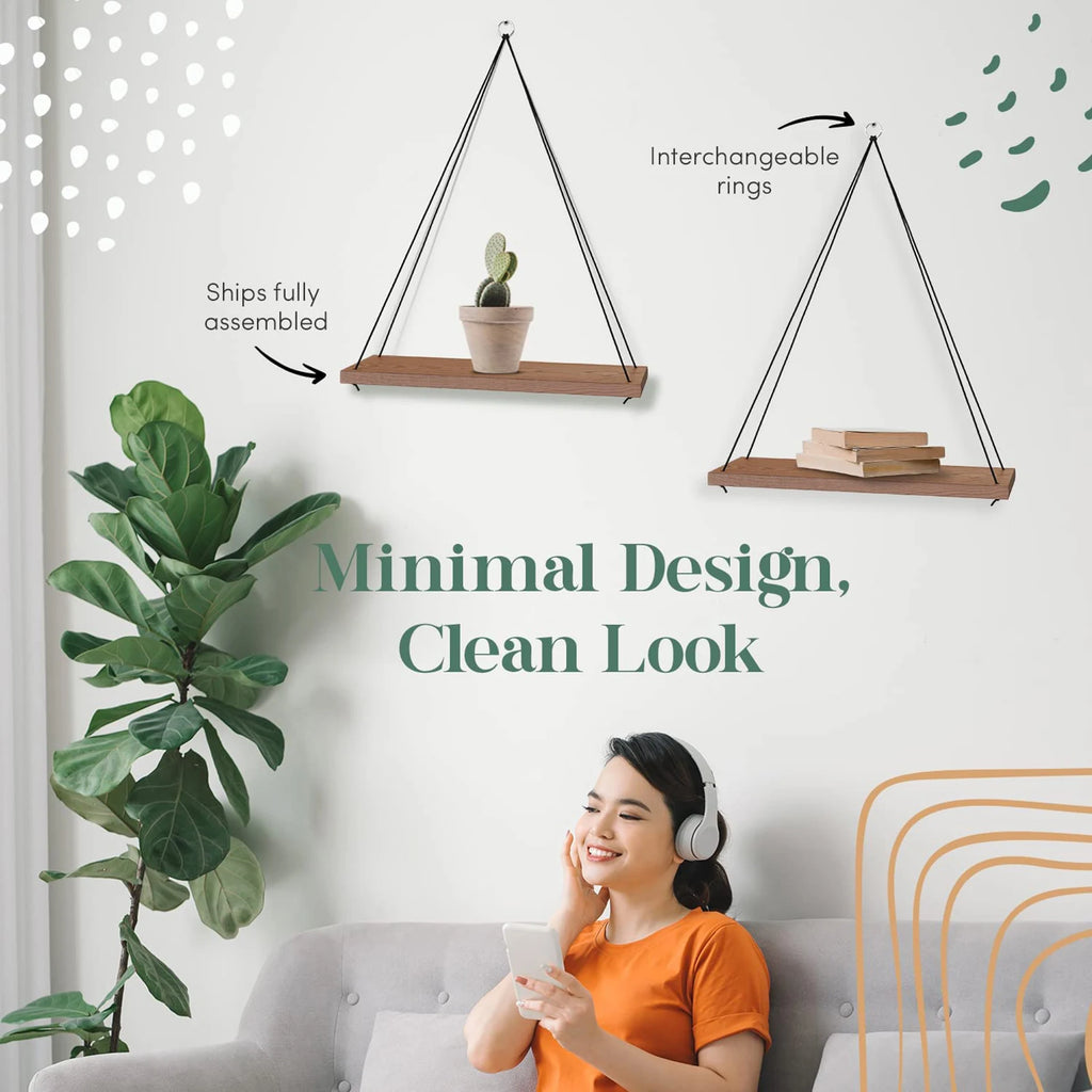 1PC Hanging Shelves for Wall- Hanging Plant Shelf - Rope Floating Shelf Wall Decor Bedroom