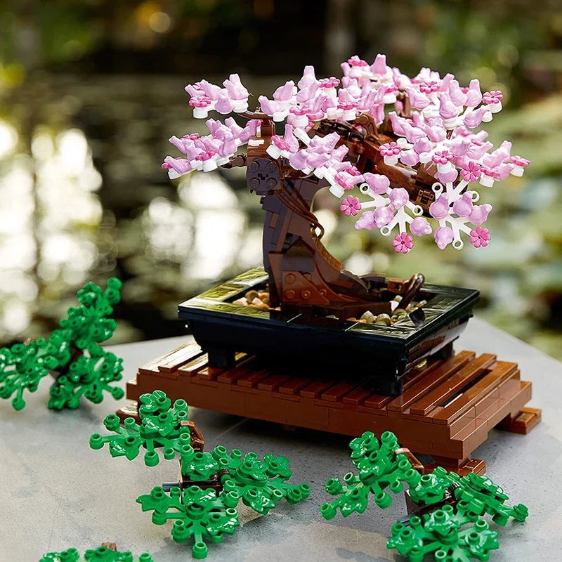 Bonsai Tree Flower Bouquet Building Block Bricks Model Home Decoration Plant