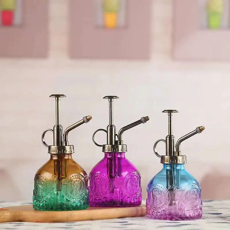 Retro transparent embossed glass watering pot succulent watering pot