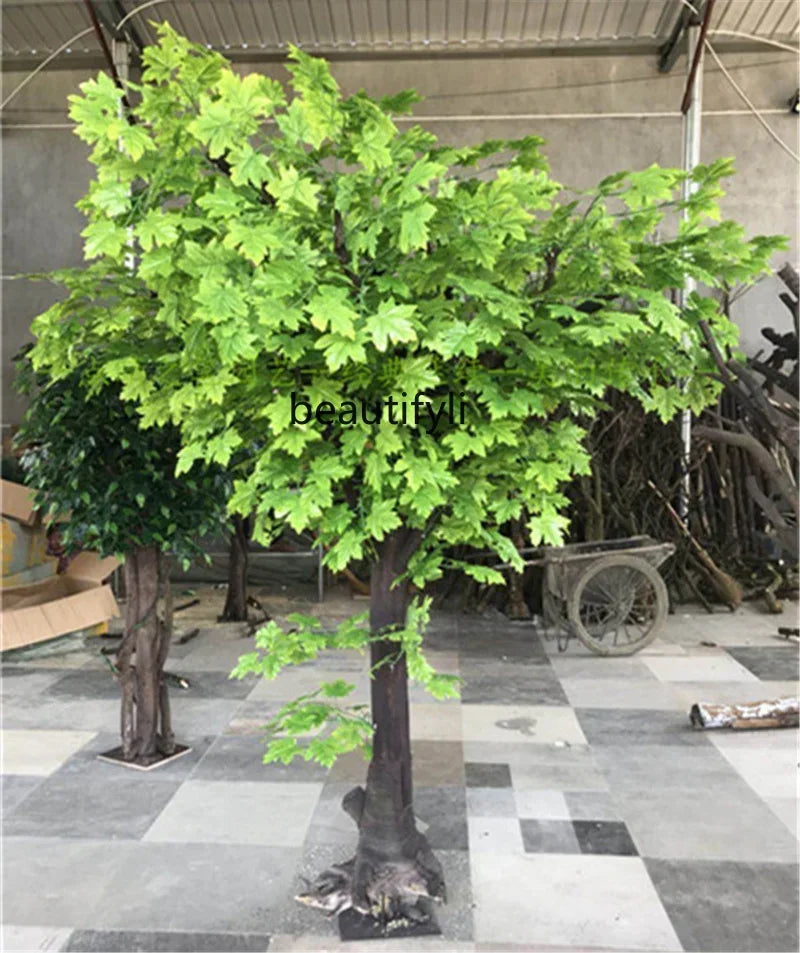 Cy Y Simulated red maple leaf tree, fake tree, simulated large plant, living room trunk decoration