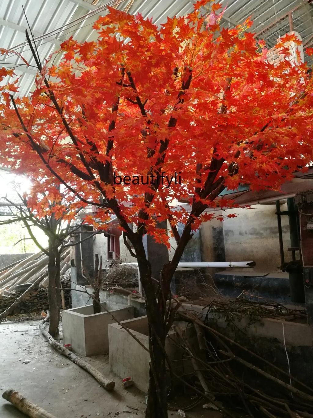 Cy Y Simulated red maple leaf tree, fake tree, simulated large plant, living room trunk decoration
