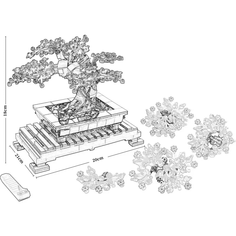 Bonsai Tree Flower Bouquet Building Block Bricks Model Home Decoration Plant