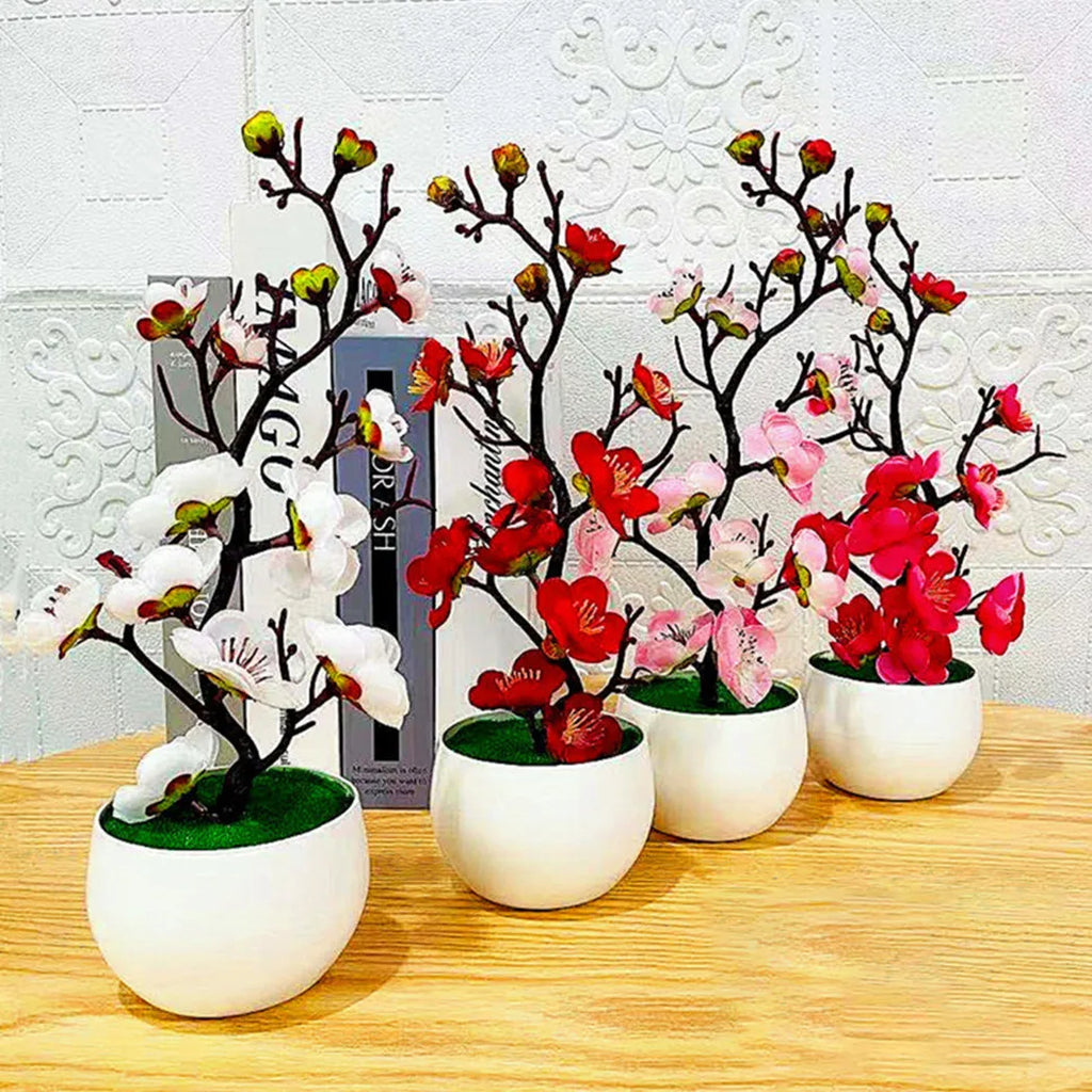 Bonsai Silk Flowers Plum Blossoms Artificial Plant Fake Flowers
