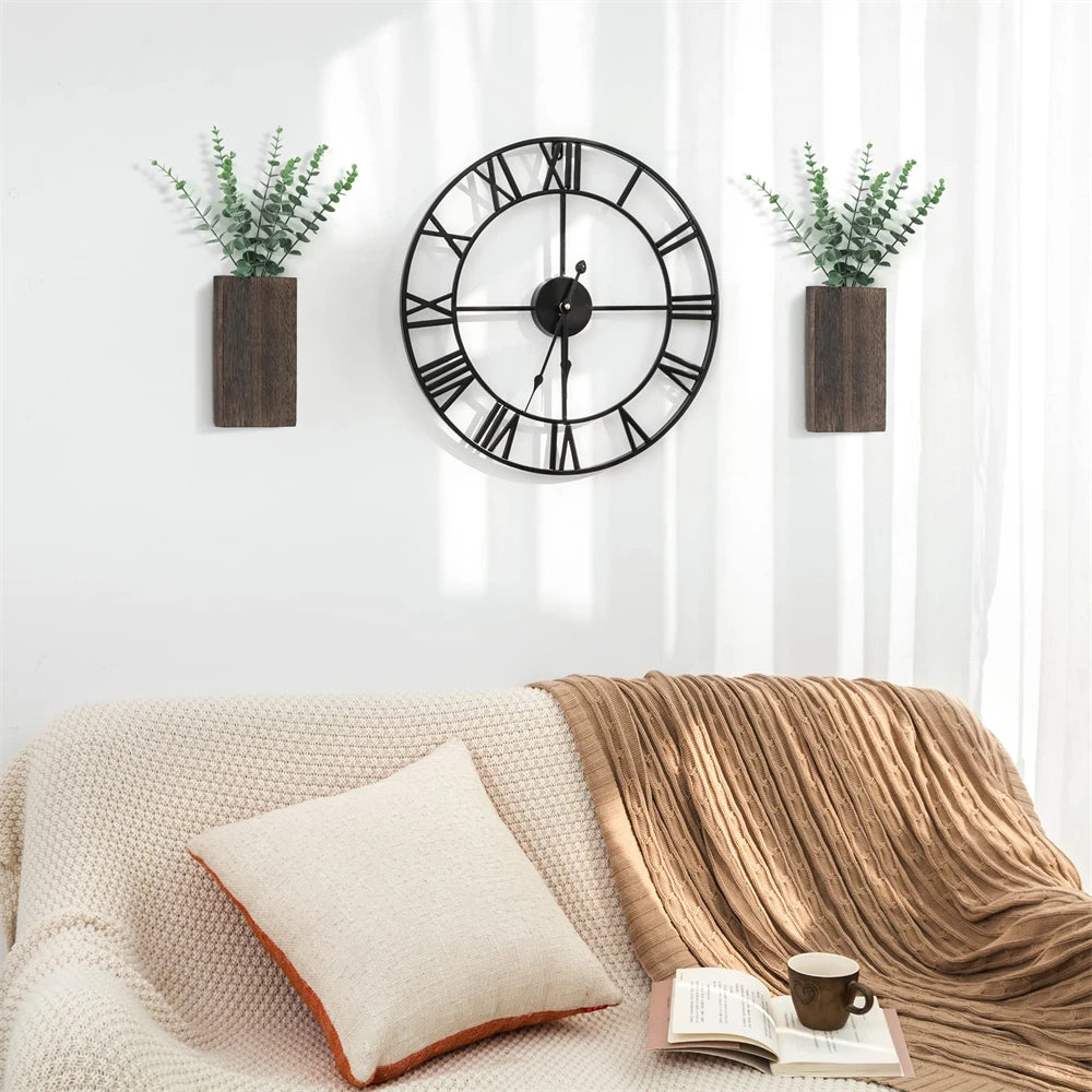 2pcs Wood Wall Planter Farmhouse Wall Plant Pocket Vases with Artificial Eucalyptus Wall Hanging Plant